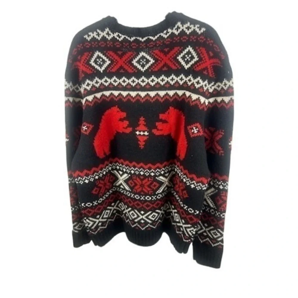 NEW Polo Ralph Lauren‎ Sweater Men's Size XL Black Red 100% Wool Polar Bear